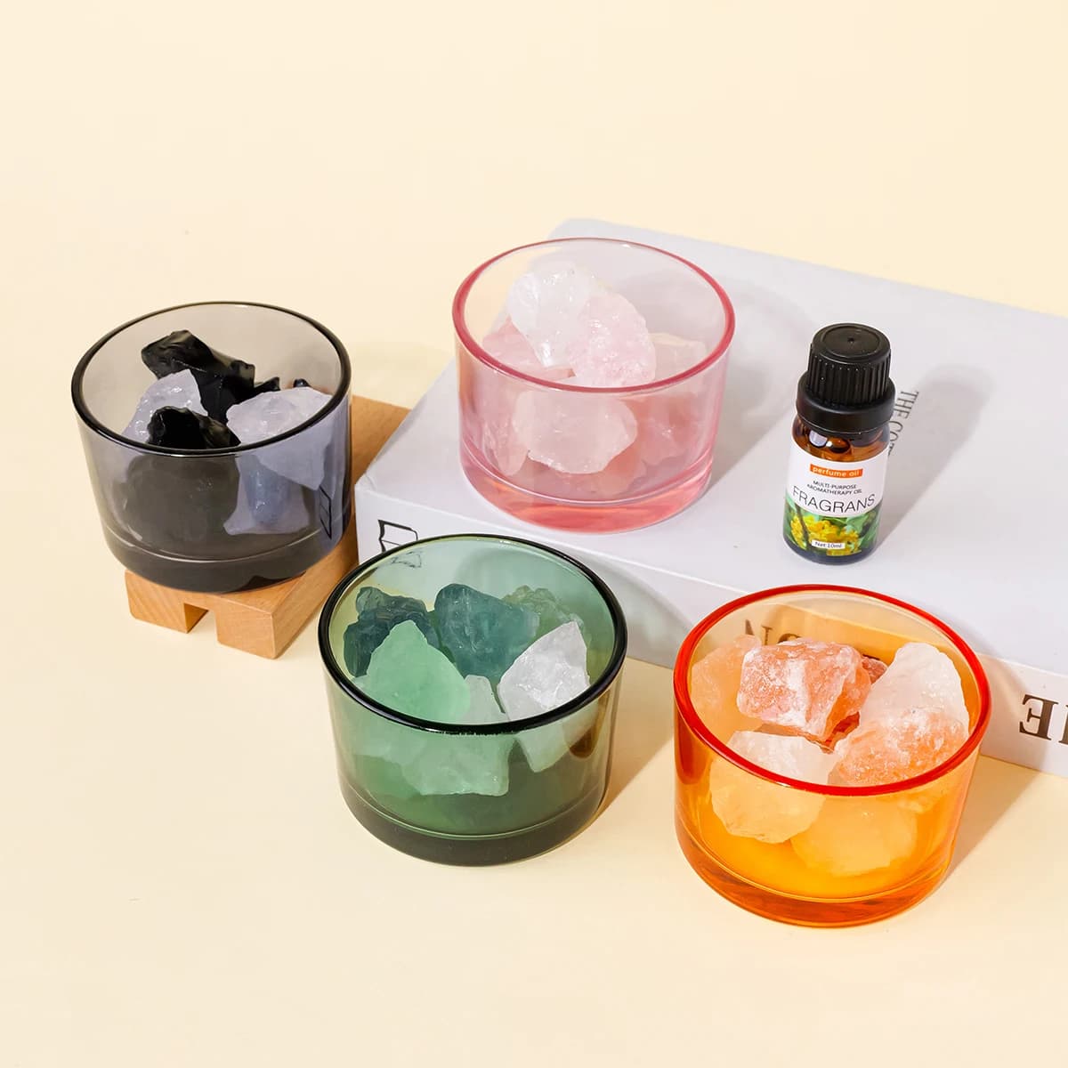 1pc Natural Crystal Raw Stone Aromatherapy Minerals Rose Quartz Fragrant Incense Decorative Lamp Home Decoration