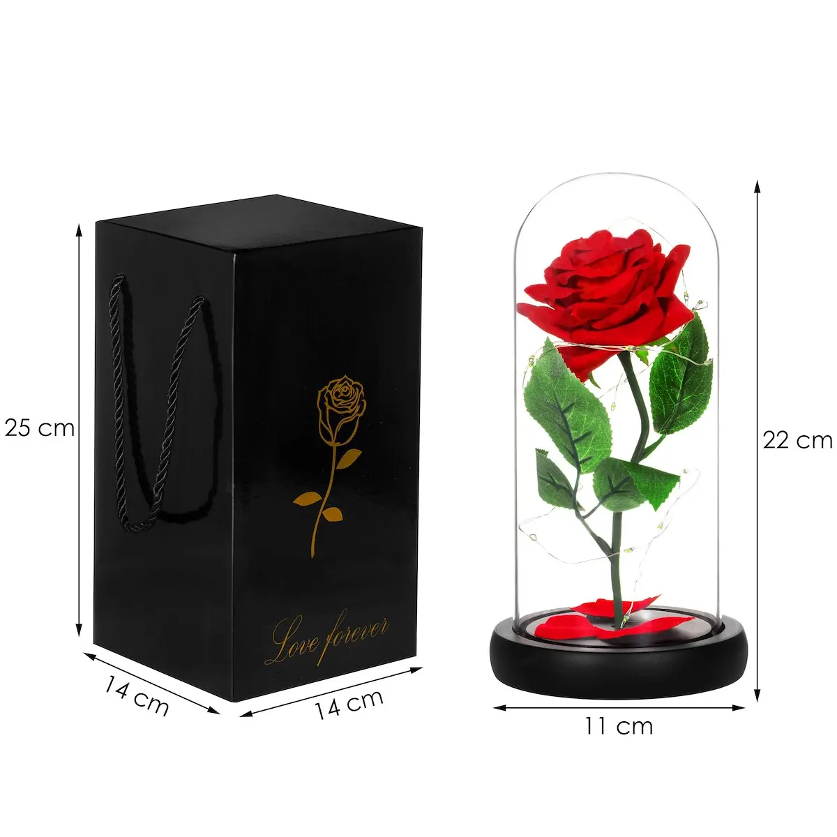 Wieczna czerwona róża 22 cm, LED prezent, super prezent - urodziny, walentynki 🌹