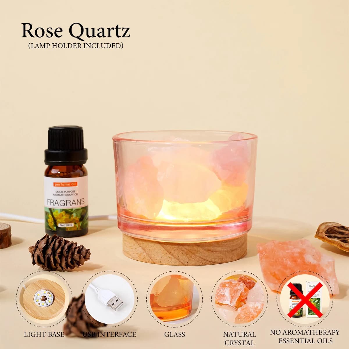 1pc Natural Crystal Raw Stone Aromatherapy Minerals Rose Quartz Fragrant Incense Decorative Lamp Home Decoration