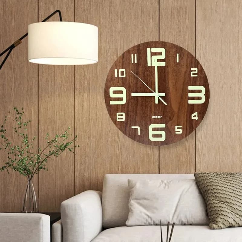 Nowoczesny fluorescencyjny zegar ścienny 3D bez tykania. Nordycki styl,  30cm, cichy świecący 🌙⏰