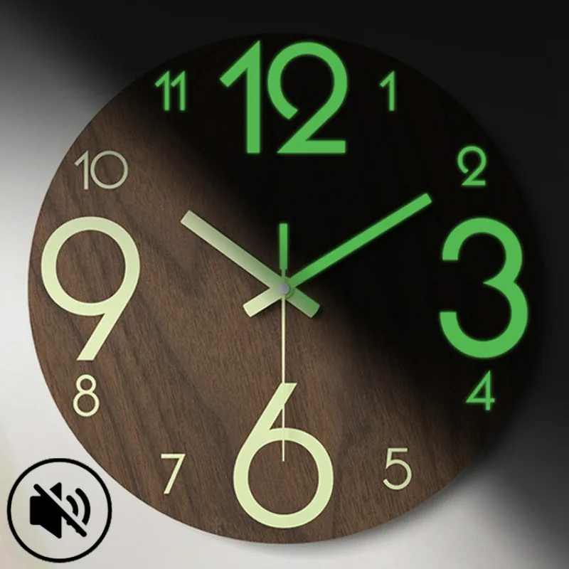 Nowoczesny fluorescencyjny zegar ścienny 3D bez tykania. Nordycki styl,  30cm, cichy świecący 🌙⏰