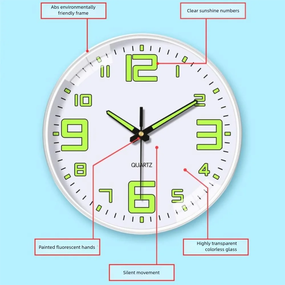 Cichy świecący zegar ścienny ABS 20 cm 🕒