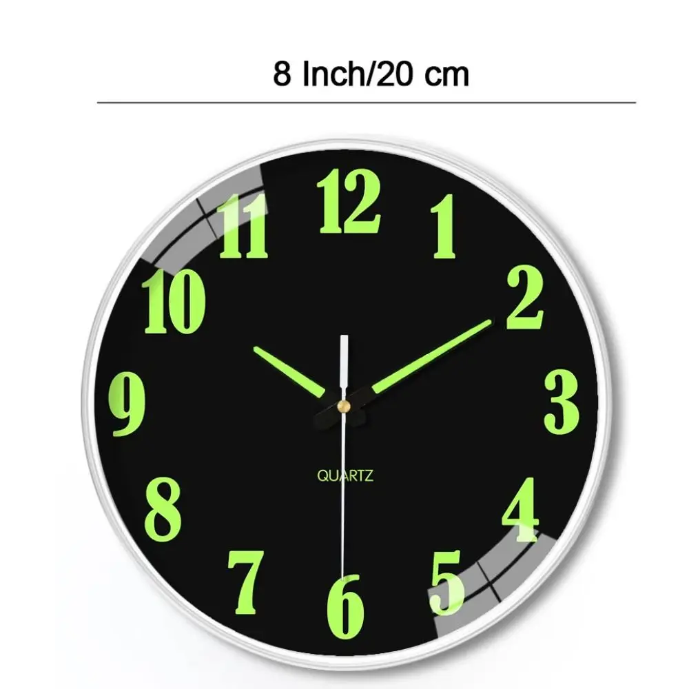 Cichy świecący zegar ścienny ABS 20 cm 🕒