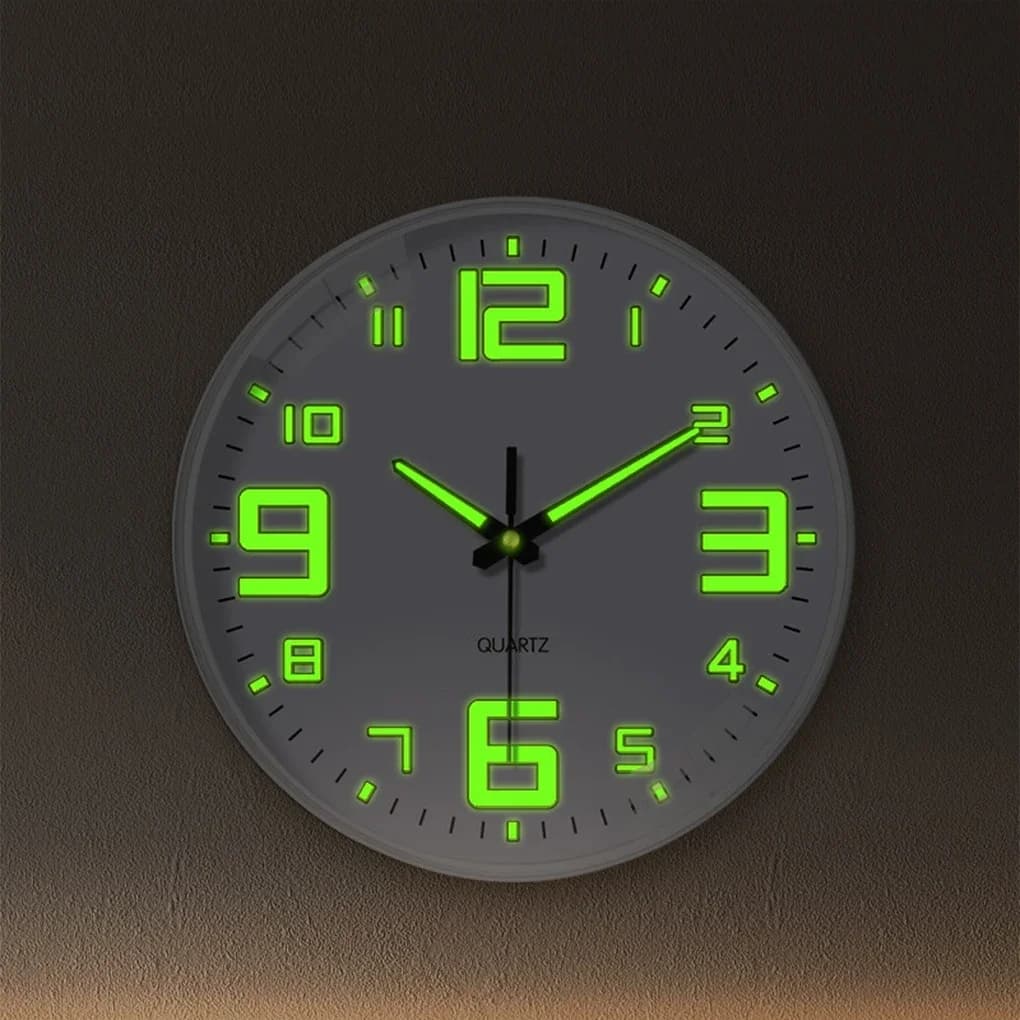 20 cm świecący zegar ścienny do użytku domowego, cichy mechanizm, łatwy do odczytania, świecący w ciemności zegar do salonu