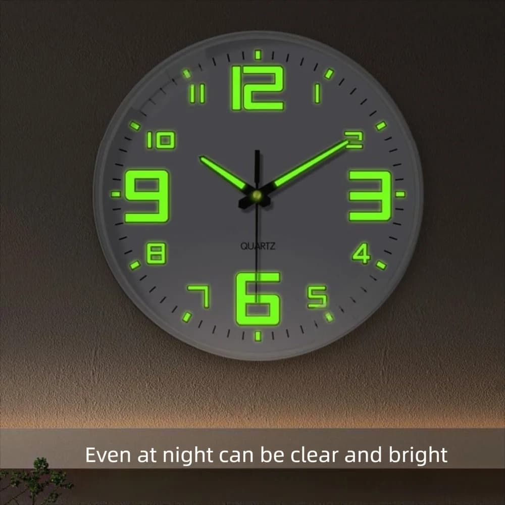 Cichy świecący zegar ścienny ABS 20 cm 🕒