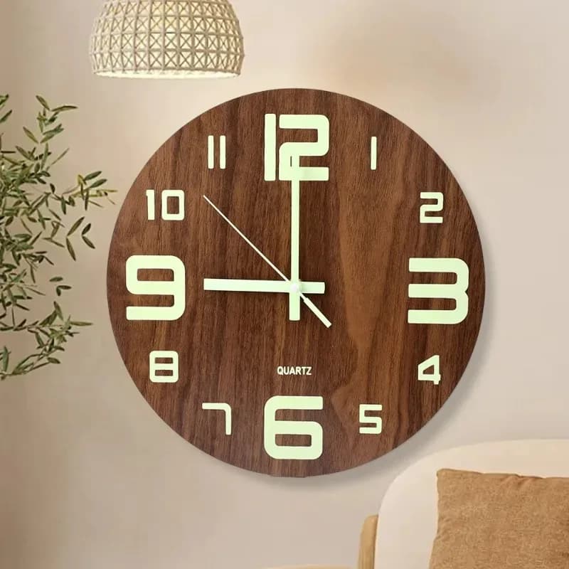 Nowoczesny fluorescencyjny zegar ścienny 3D bez tykania. Nordycki styl,  30cm, cichy świecący 🌙⏰